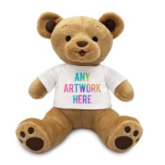 A small, promotional soft toy teddy bear with a friendly expression on its face. The toy is made of high-quality materials and is perfect for children and adults alike