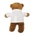 A small, promotional soft toy teddy bear facing away from the camera. The toy is made of high-quality materials and is perfect for children and adults alike.